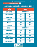 Câmara Divulga Calendário de Reuniões Ordinárias para 2025